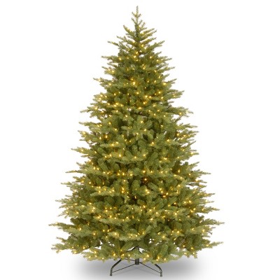 National Tree Company Pre-Lit 'Feel Real' Artificial Medium Christmas Tree, Green, Nordic Spruce, White Lights, Includes Stand, 9ft