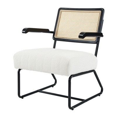 Beautyolove Mid-Century White Faux Lambskin Black Arm Upholstered Accent Chair Armchair