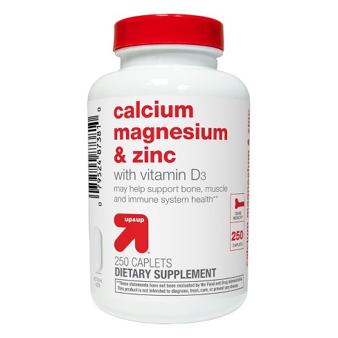 Calcium Magnesium Zinc Dietary Supplement Coated Caplets 250ct Upup