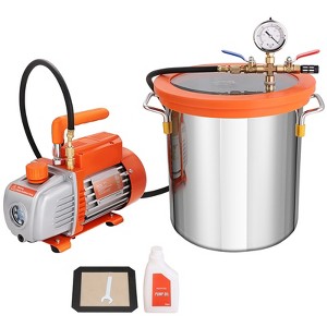 VEVOR 5 Gallon Vacuum Chamber and 3.5 CFM Pump Kit, Tempered Glass Lid Vacuum Degassing Chamber Kit, Single Stage Vacuum Pump, Orange&Silver - 1 of 4