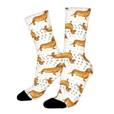 Watercolor Dachshund Dog Women Printed Crew Socks Funny Funky Socks Soft Polyester Novelty Gifts for Artists Men