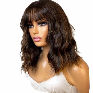 Jessie's Wig 12-22 Inch Loose Wavy Wig With Bangs 6x5 Pre Cut Lace Highlight Brown Color 1 Pc/Pack - 1 of 4