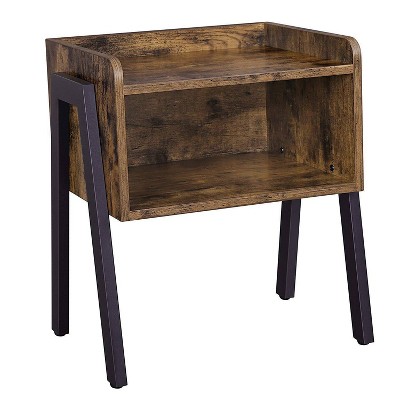 Wooden Stackable End Table with Inverted Iron Legs Brown and Black - Benzara