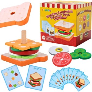 Wooden Sandwich Stacking Toy Set, Montessori Kitchen Play Food for Educational Pretend Play Sandwich - 1 of 4