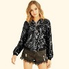 INSPIRE CHIC Women's Party Sequin Sparkle Long Sleeve Cropped Length Zipper Bomber Jacket - 3 of 4