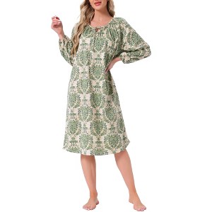 INSPIRE CHIC Womens One-piece Pajamas Shirt Floral Printed Long Sleeve Round Neck Tie Front Nightgown with Pocket - 1 of 4