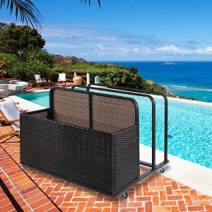 Double Layer Rattan Poolside Float Storage,Outdoor Caddy with Generous Space, Weather-Resistant,Mobile Design, Versatile Use, and Sturdy Construction - 1 of 4
