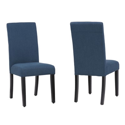 Blue Upholstered Parsons Dining Side Chair with Rubberwood Legs