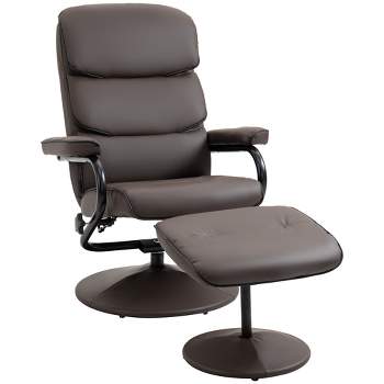 HOMCOM Recliner Chair with Ottoman, PU Leather Swivel High Back Armchair w/ Footrest Stool, 135° Adjustable Backrest and Thick Foam Padding for Home Office or Living Room