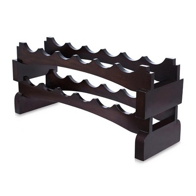 BIRDROCK HOME Stackable Wood bottle Rack  - 2 Wooden Wave Bars - Set of 2-12 Bottle - Espresso