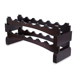 BIRDROCK HOME Stackable Wood bottle Rack  - 2 Wooden Wave Bars - Set of 2-12 Bottle - Espresso - 1 of 4