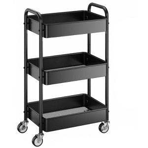 Itopfox 3-Tier Metal Rolling Cart with Wheels, Hanging Cups & Hooks, Heavy Duty Mesh Storage Organizer for Kitchen, Office, Craft - 1 of 4