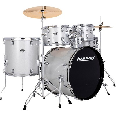 Ludwig Accent 5-Piece Drum Kit With 22" Bass Drum, Hardware and Cymbals Silver Sparkle