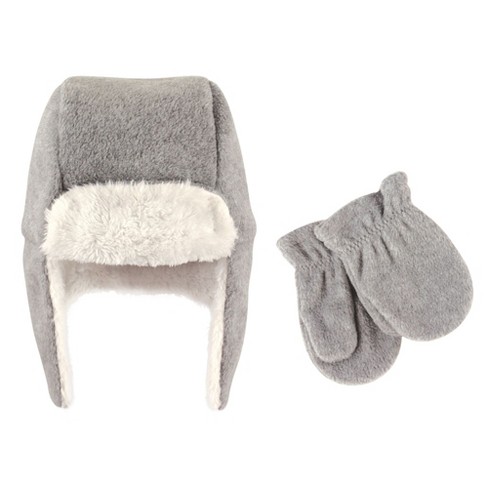 Hudson Baby Infant Fleece Trapper Hat and Mitten 2pc Set, Heather Gray - image 1 of 1