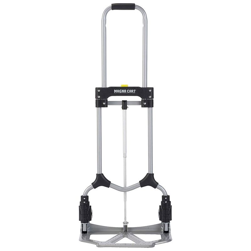 Magna Cart Personal 160lb Capacity MCI Folding Steel Luggage Hand Truck Cart w/ Telescoping Handle, Silver/Black (2 Pack), 3 of 7