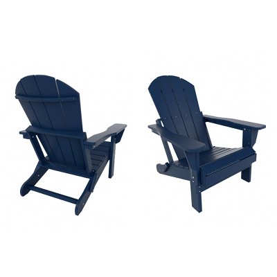 Navy Blue HDPE Outdoor Folding Adirondack Chair Set