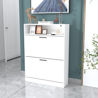 GlasFlength Decorative Storage Cabinets Farmhouse Modern Style，Ample Storage, Sturdy Build，Natural with Spaious Compartment，White, 31.5"*9.5"*43.3"