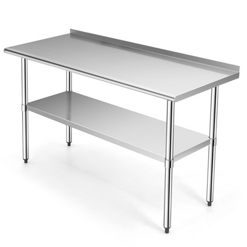 Costway 60'' X 24'' Stainless Steel Table For Prep & Work W/ Backsplash ...