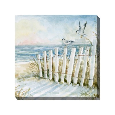 Cottage Garden West of The Wind Birds Eye View NO3 Blue, Tan, White 24 x 24 Inch Waterproof Gallery Wrapped Canvas, Outdoor Garden, Yard, Patio All