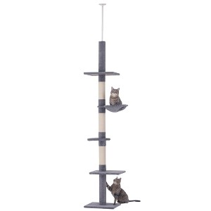 Skyzone 5-Tier Adjustable Height Cat Climbing Tower, 90.5"-102.25" Floor-to-Ceiling Vertical Cat - 1 of 4
