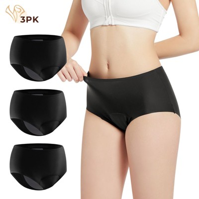 VOXSHE 3pk Women's Comfort Period Briefs - 150ml Super Absorbent Leak-proof Black