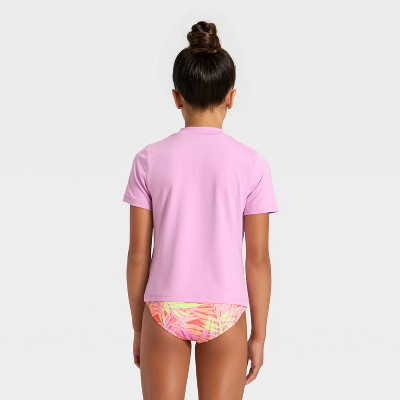Cat & Jack Girls' Short Sleeve Rash Guard Swimsuit Top - Cat & Jack™ Lavender S — фото 2