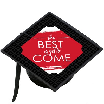 Big Dot of Happiness Red Grad - Best is Yet to Come - Red Graduation Cap Decorations Kit - Grad Cap Cover