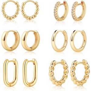 14K Gold Plated Chunky Hoop Set - Twisted Open Huggie Earrings in Gold/Silver, Lightweight Hypoallergenic Gift Jewelry - 1 of 4