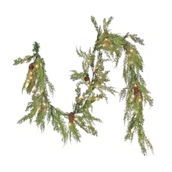 HGTV Home Collection 6ft Pre Lit Artificial Christmas Garland, Cedar Branch Tips , Decorated with Pinecones