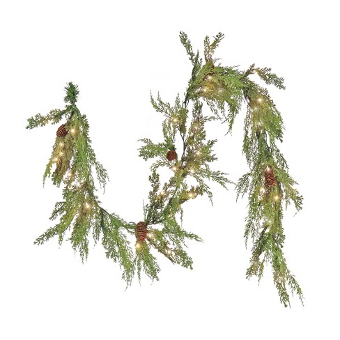 HGTV Home Collection 6ft Pre Lit Artificial Christmas Garland, Cedar Branch Tips , Decorated with Pinecones - image 1 of 4