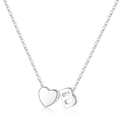 Turandoss S925 Sterling Silver Heart Initial Necklace for Women Girls, Silver Letter Heart Pendant Necklace, Birthday Gifts for Women Girls, 16+3In