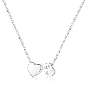 Turandoss S925 Sterling Silver Heart Initial Necklace for Women Girls, Silver Letter Heart Pendant Necklace, Birthday Gifts for Women Girls, 16+3In - 1 of 4