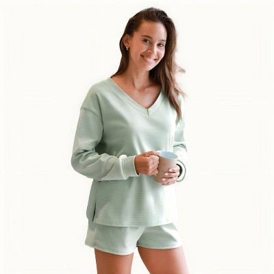 Women's Green Cozy Ribbed Loungewear Set - Cupshe