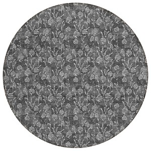 Gray Charcoal And Silver Floral Washable Indoor Outdoor Area Rug - 1 of 4