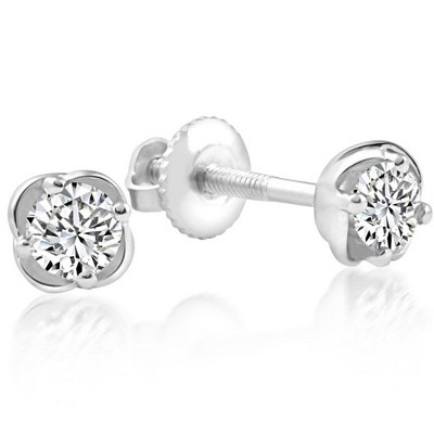 Pompeii3 1/4 Ct T.W. Round Cut Natural Diamond Studs White Gold Screw Back Earrings