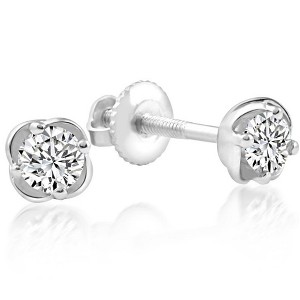 Pompeii3 1/4 Ct T.W. Round Cut Natural Diamond Studs White Gold Screw Back Earrings - 1 of 2