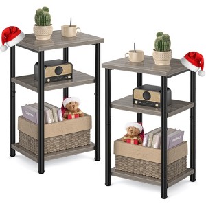 FONTOI 2PCS 3 Layer Side Table with Adjustable Height, Small End Table Stand with Storage for Living Room, Bedroom, Gray, 12"*31"*17.4" - 1 of 4