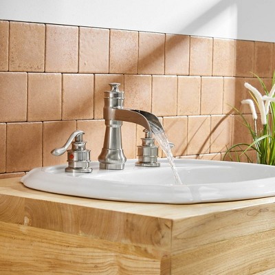 Brushed Nickel 8-Inch Widespread Waterfall Bathroom Faucet with Lever Handles