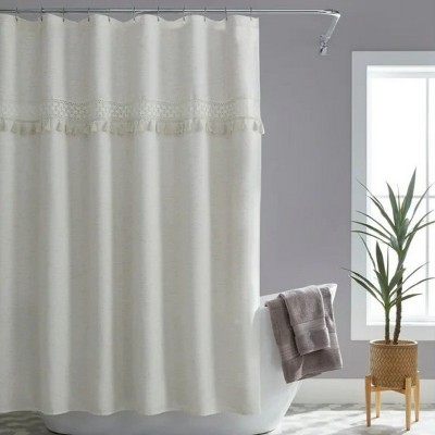 LunaLulinlk Crochet Shower Curtain Beige, Polyester, Recycled Poly,Linen, 72"x 72" 1pc