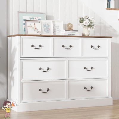 Jojoka 7 Drawer Modern Farmhouse Dresser, Wooden Storage Chest Cabinet Organizer for Bedroom/Living Room