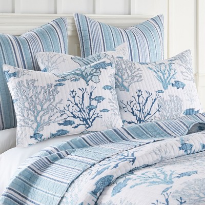 Blue and White Cotton Twin Reversible Quilt Set