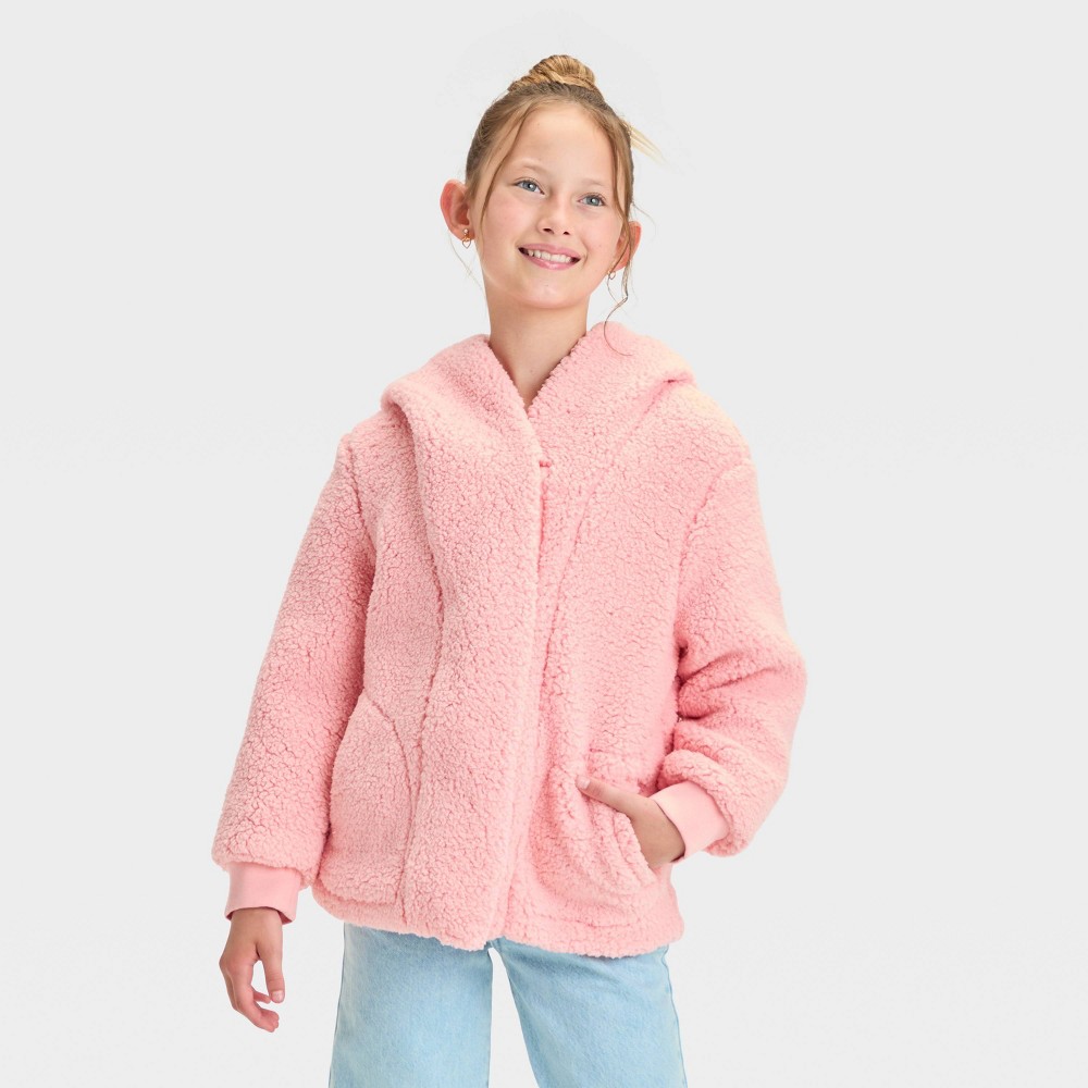 girls' cozy shearling jacket - cat & jack™ pink xs