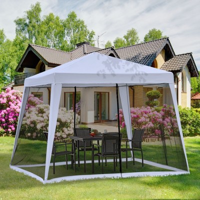 Vynxaria Outsunny 10'x10' Outdoor Canopy Tent, Slant Leg Sun Shelter with Mesh Sidewalls, Patio Tents for Parties, Grey