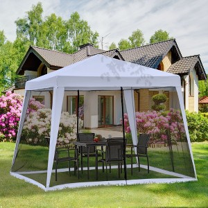 Vynxaria Outsunny 10'x10' Outdoor Canopy Tent, Slant Leg Sun Shelter with Mesh Sidewalls, Patio Tents for Parties, Grey - 1 of 4