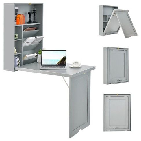 Costway Wall Mounted Computer Convertible Desk Floating Desk W/ Storage  Bookcases White : Target