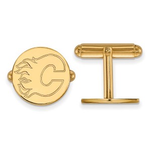 Black Bow Jewelry 14k Yellow Gold Calgary Flames NHL Cuff Links - 1 of 3
