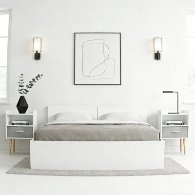 Tiramisubest Nightstand 1PC/2PCS Drawer 2 Tier Storage Wood Side Table Compact Bedside Table with Storage Kids Bedroom