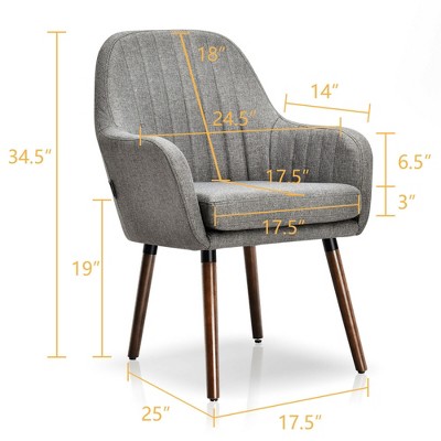 Set of 4 Gray Linen Upholstered Accent Chairs with Rubber Wood Legs