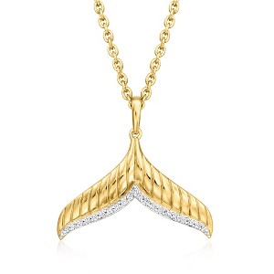 Ross-Simons 0.10 ct. t.w. Diamond Whale Tail Pendant Necklace in 18kt Gold Over Sterling Size 18 - 1 of 3