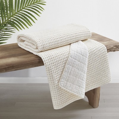 Luxurious Cream Cotton Waffle-Knit King Throw, Reversible & Machine Washable